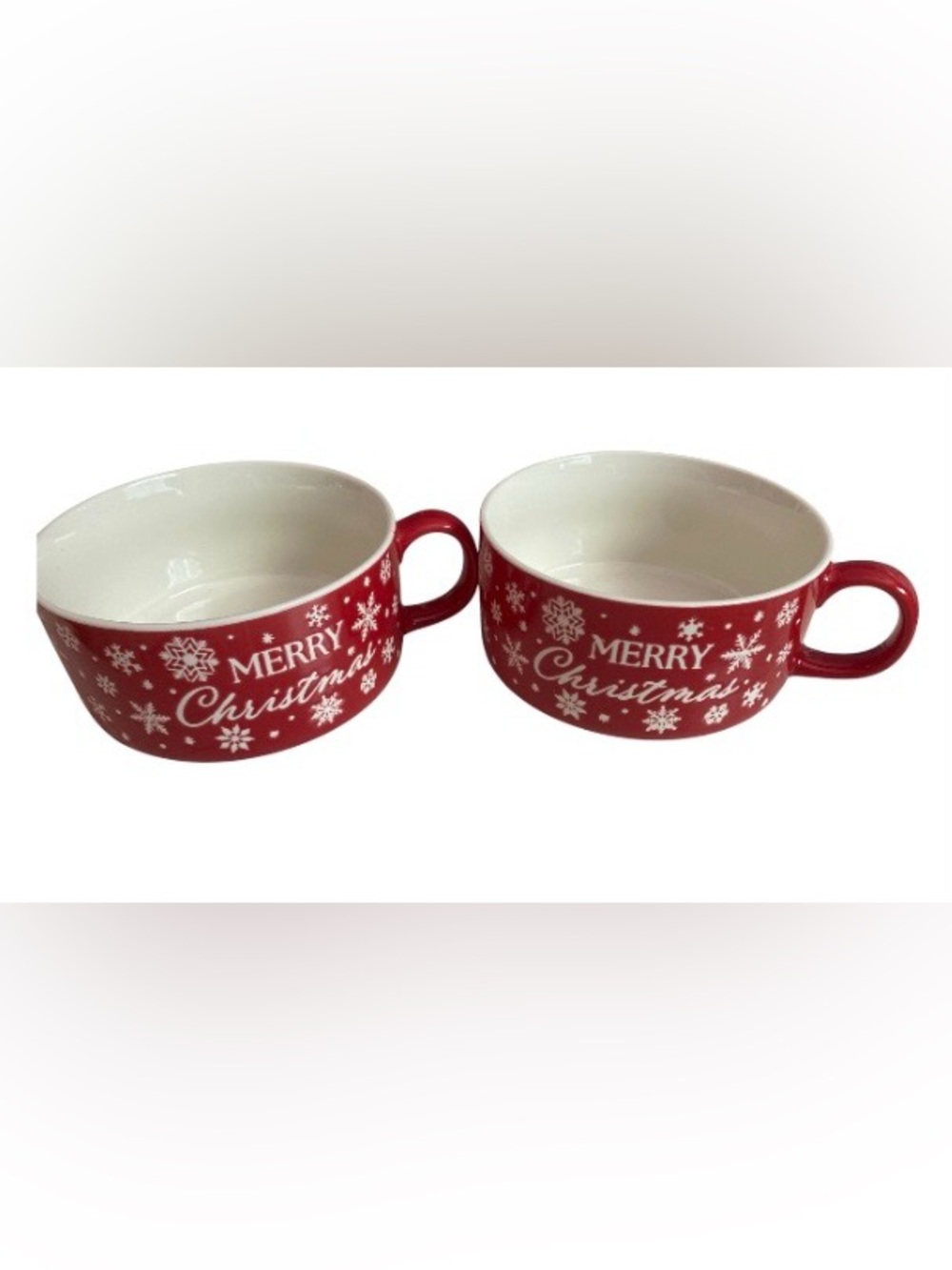 ⭐️Holiday TimeMerry Christmas Red Snowflake Ceramic Soup Mug Set of Two NWT